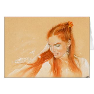 Butterflies in her Hair Fantasy art Card card