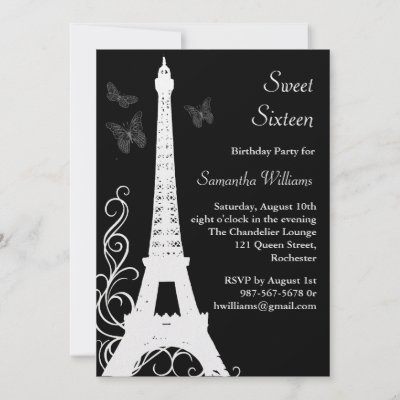 Butterflies in Paris Birthday Invite black