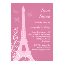 Butterflies in Paris Birthday Invite pink