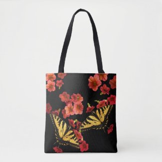 Butterflies on Garden Flowers Floral Tote Bag