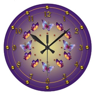 Butterflies on Graduated Purple with Yellow Clocks