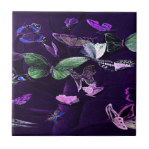 Butterflies On Purple Ceramic Tile
