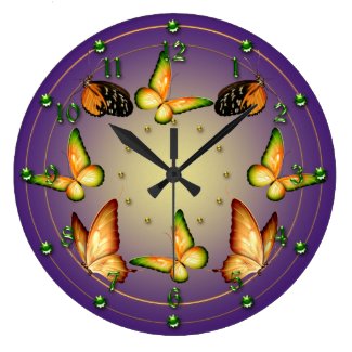 Butterflies on Purple Wall Clocks