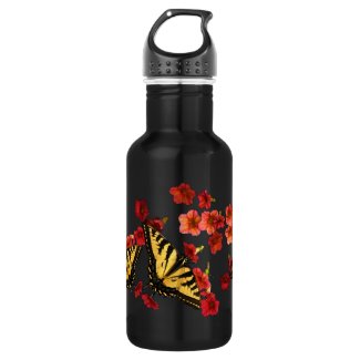 Butterflies on Red Flowers 18oz Water Bottle
