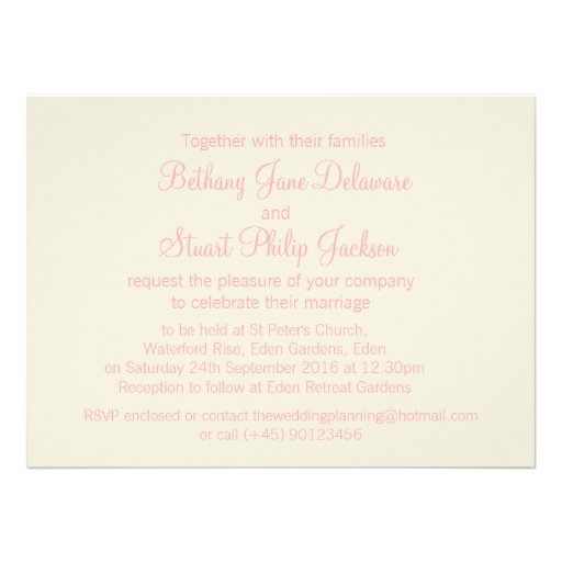 Butterflies pink white cream wedding invitation
