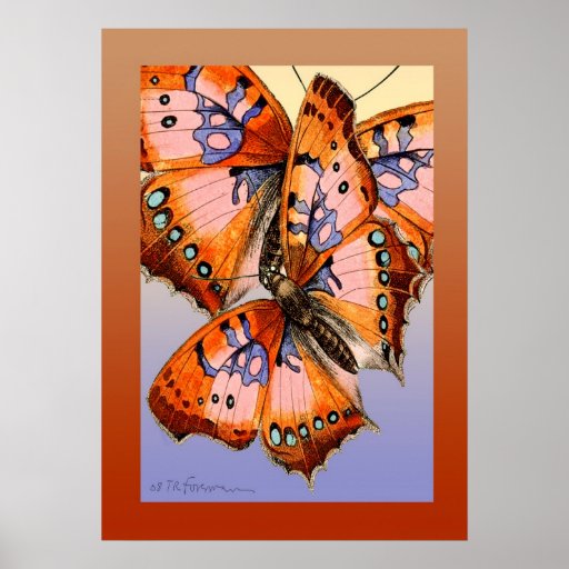 Butterflies red blue abstract painting poster
