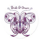 round_sticker - Bride & Grooms Butterflies Smaller Sticker Swirls Purple