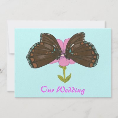 Butterflies Wedding Invitations Brown on Pink by Cherylsart
