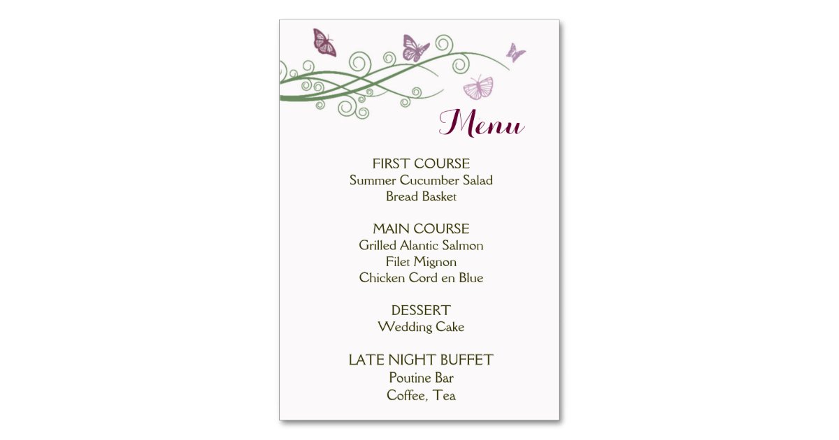 Butterflies Wedding Menu Card Zazzle