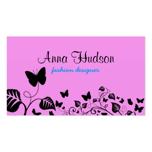 Butterflies Wings Insects Pink and Black Business Card (front side)