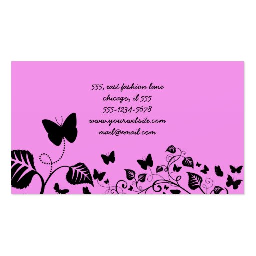 Butterflies Wings Insects Pink and Black Business Card (back side)