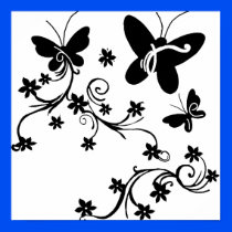 Butterflies with flowers black n white poster