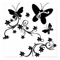 Butterflies with flowers  black n white poster