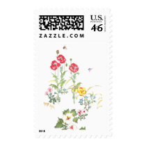 Butterfly and Bee in the Poppy Garden postage by pinkalmond Butterfly and Bee in the Poppy Garden postage