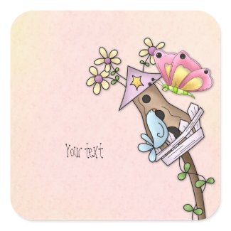 Butterfly and bird meeting at the birdhouse sticker