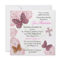 Butterfly and flowers Baptism Invitation