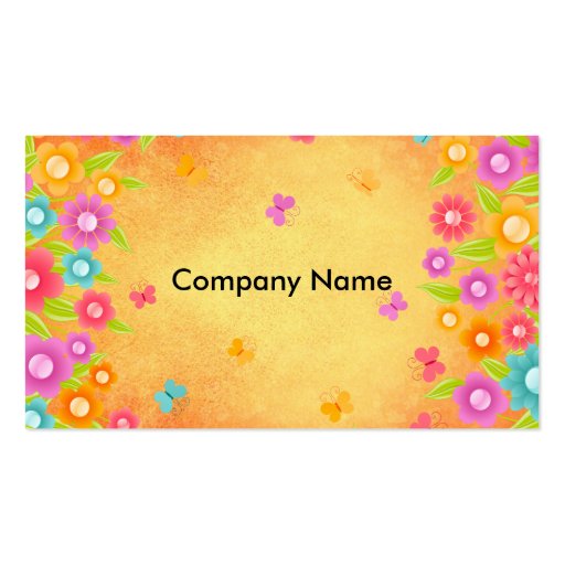 Butterfly and flowers summer orange burst business business card templates (back side)