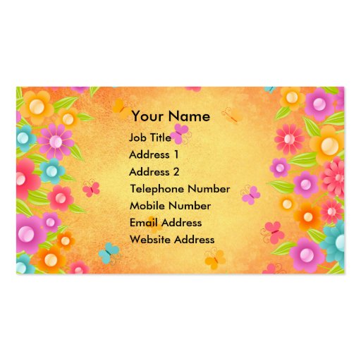 Butterfly and flowers summer orange burst business business card templates
