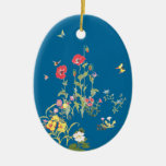 Butterfly and Poppy Flower Garden Christmas Ornaments