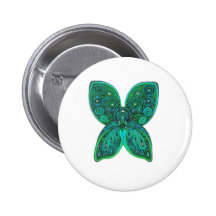 Butterfly Angel with Blue Green Wings Pinback Button