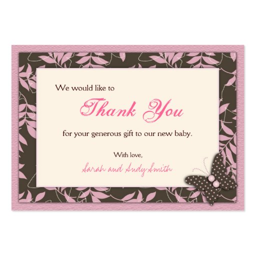 Butterfly Baby Thank You Notecard Business Card Templates (back side)