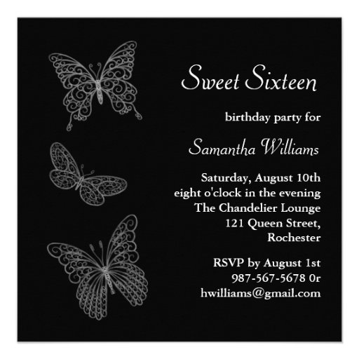 Butterfly Birthday Invitation (black) (front side)