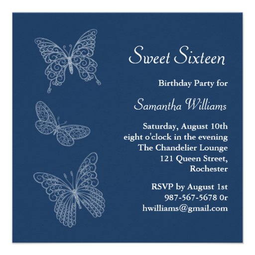 Butterfly Birthday Invitation (blue) (front side)