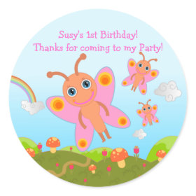Butterfly Birthday Party thank you note Classic Round Sticker