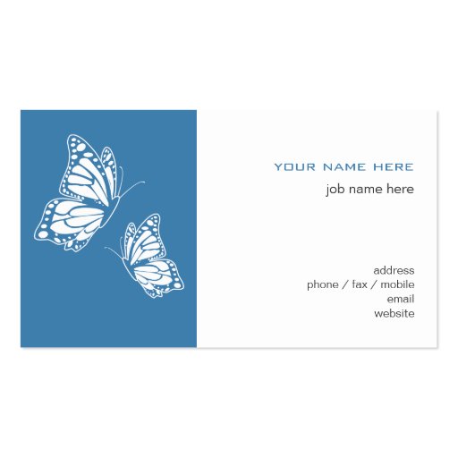 Butterfly Blue & White Elegant Modern Simple Business Cards (back side)