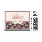 postcard - Elegant foliage with butterfly outline pattern in pink and chocolate brown.