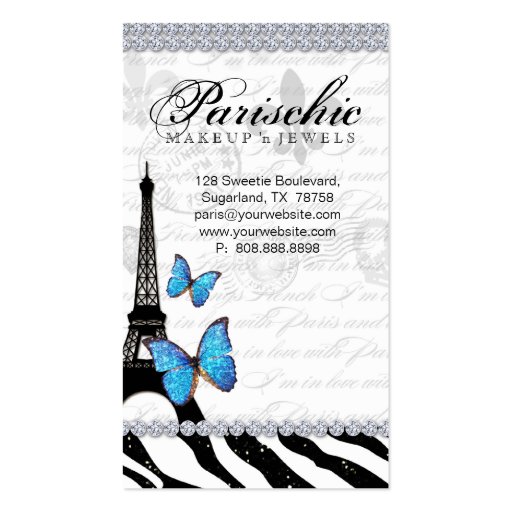 Butterfly Business Card Paris Eiffel Tower Blue G (back side)