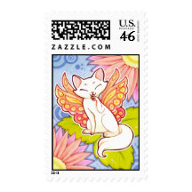 Butterfly Cat Fairy Cute Spring Flower Art Postage Stamps
