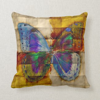 Butterfly - Checkered Antique Background Throw Pillows