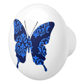 Butterfly Collage Victorian Blues Ceramic Knob