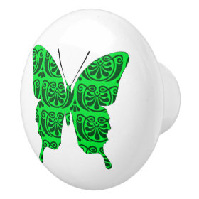 Butterfly Collage Victorian Green Ceramic Knob