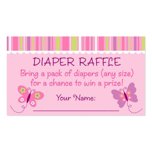 Butterfly Diaper Raffle Tickets Business Card Template (front side)