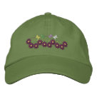 basic_unstructured_adjustable_cap - This womens embroidered cap has a purple, green, and yellow flower and butterflies design.