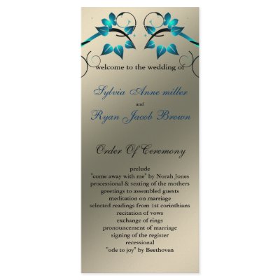 butterfly floral ivory aqua  Wedding program Custom Rack Card
