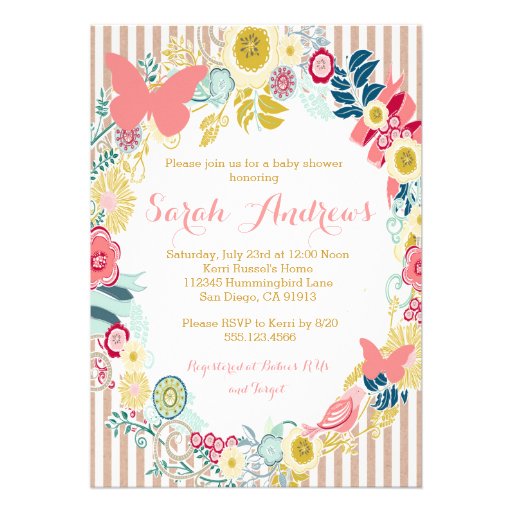 Butterfly Floral Pink Baby Shower Girl invitation (front side)