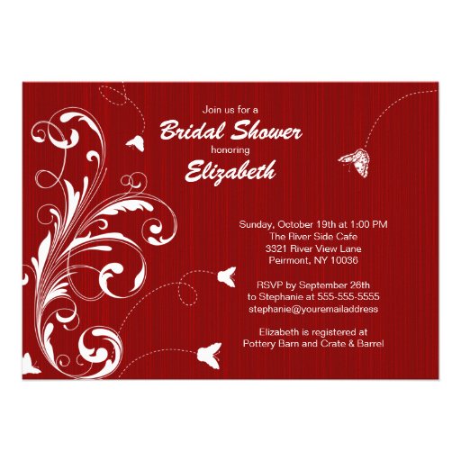 Butterfly flourish Bridal Shower Invite Red