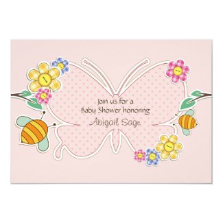 Butterfly, Flowers and Bees Baby Shower Invitation