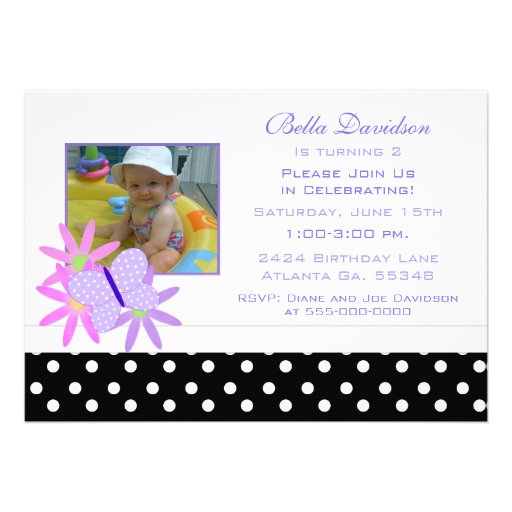 Butterfly, Flowers and Polka Dot Party Invitation