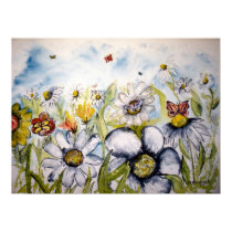 butterfly flowers painting poster print