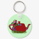 Butterfly flowers tea pot  key chain keychains