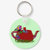 Butterfly flowers tea pot  key chain keychains