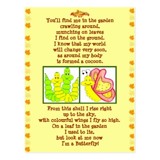Butterfly form caterpillar poem post card Zazzle