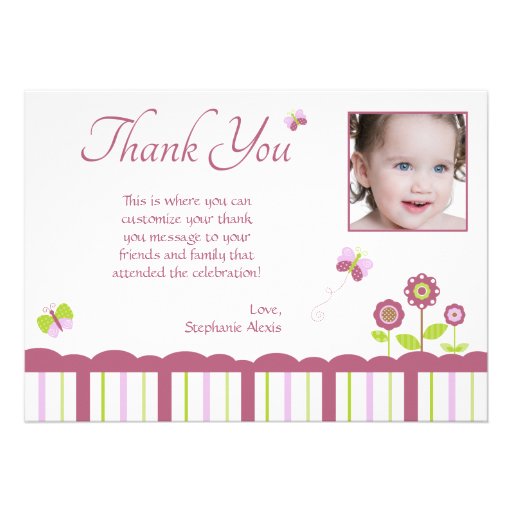Butterfly girl's photo thank you flat card personalized invites