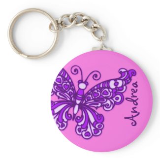 Butterfly girls pink and purple name keychain