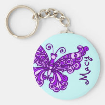 Butterfly girls purple blue sky name keychain