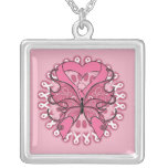 Butterfly Heart Ribbon - Breast Cancer necklaces